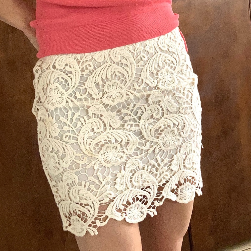 Cream color, cotton lace, double layer mini-skirt